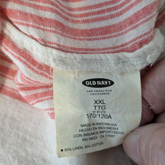 OLD NAVY White/Coral Striped Long Sleeve V-Neck Tunic; Roll Sleeves; Size XXL - Picture 4 of 5